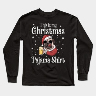 This Is My Christmas Pajama Shirt Beer Dog Santa Hat Christmas Long Sleeve T-Shirt